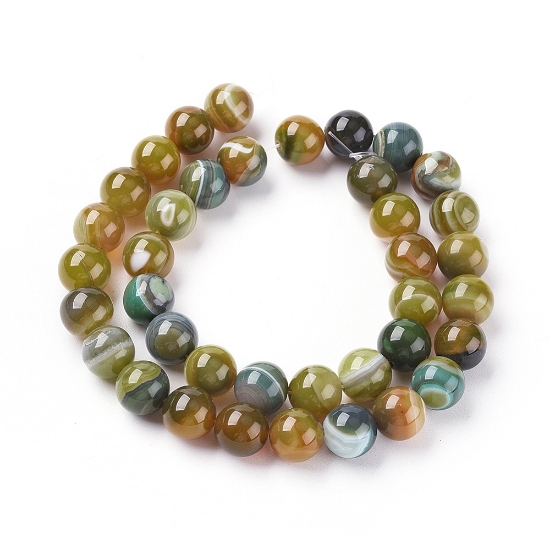 Picture of Striped Agate bead 8mm round Olive x38cm