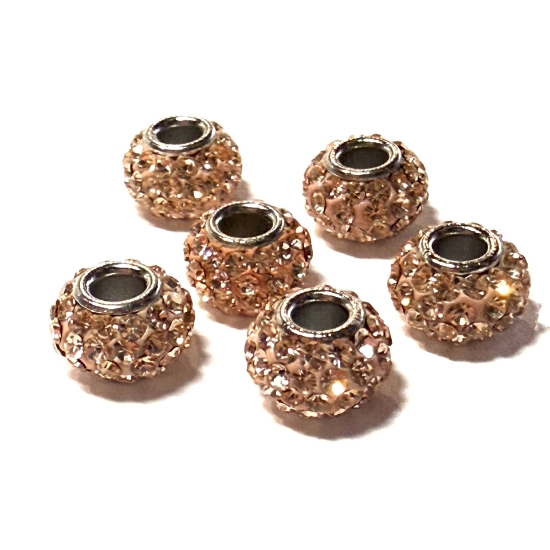 Picture of Large Hole Bead 925 Sterling Silver Core with Crystals 8x5mm Rose Water Opal x1