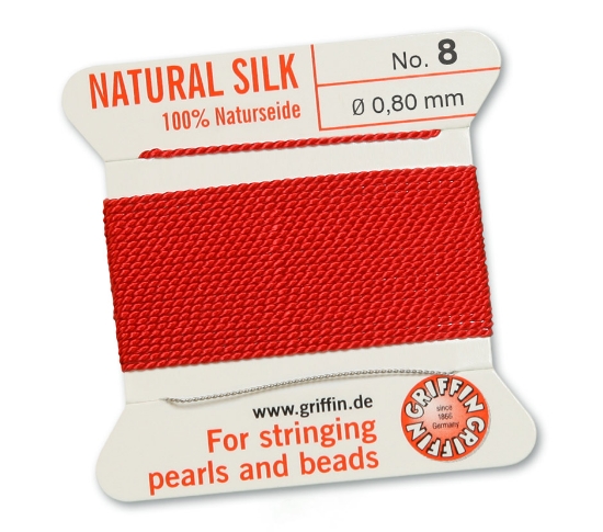 Picture of Griffin Silk Beading Cord & Needle size #8 - 0,80mm Red x2m