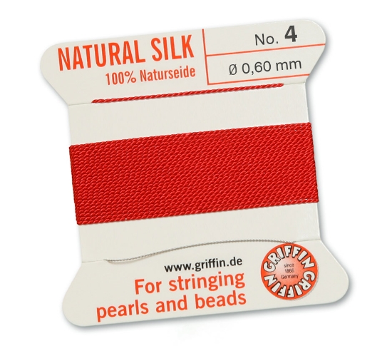 Picture of Griffin Silk Beading Cord & Needle size #4 - 0,60mm Red x2m 