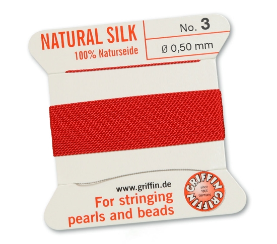 Picture of Griffin Silk Beading Cord & Needle size #3 - 0,50mm Red x2m
