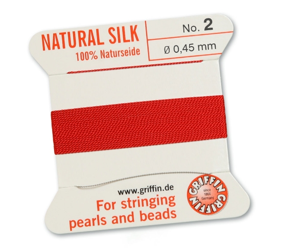 Picture of Griffin Silk Beading Cord & Needle size #2 - 0,45mm Red x2m 