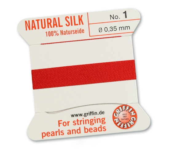 Picture of Griffin Silk Beading Cord & Needle size #1 - 0,35mm Red x2m