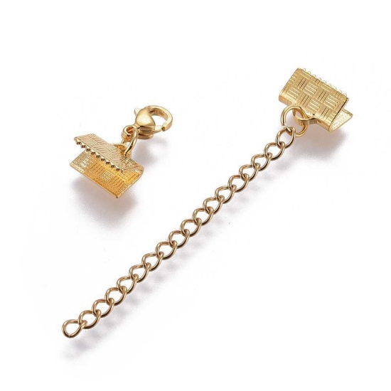 Picture of Stainless Steel Chain Extender 50mm w/ 9mm Lobster Clasp and End Crimp 10mm Gold x1 set