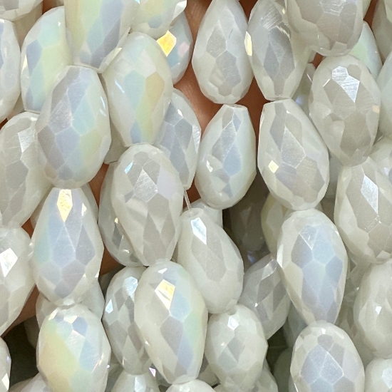 Picture of Faceted Glass Drop 15x10mm White AB x4