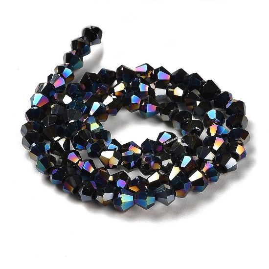 Picture of Faceted Bicone Glass bead 4mm Jet AB x30cm