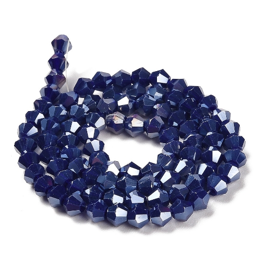 Picture of Faceted Bicone Glass bead 4mm Navy Blue AB x30cm