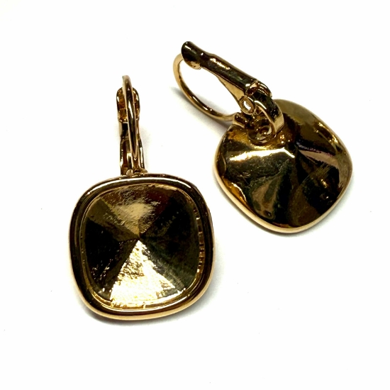 Picture of Premium Ear wire 4470 Cushion Square 12mm 23Kt Gold Plate x2