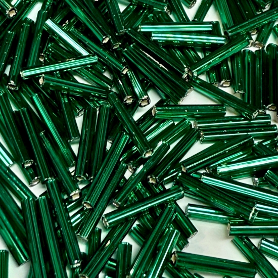 Picture of Matsuno Bugle Bead #5 - 12mm 175 Silver Lined Dark Green x10g