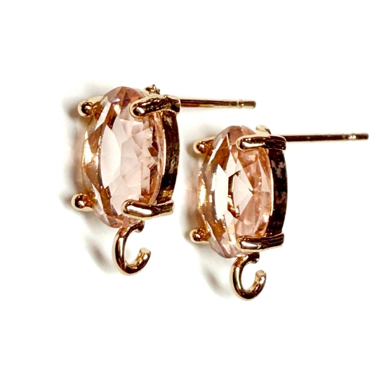Picture of Ear Stud Oval 12x8mm with loop and Rose Peach - Light Gold x2
