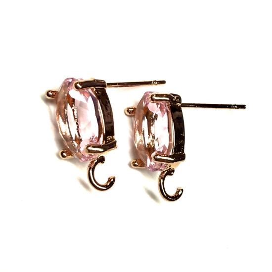 Picture of Ear Stud Oval 12x8mm with loop and Pink - Light Gold x2