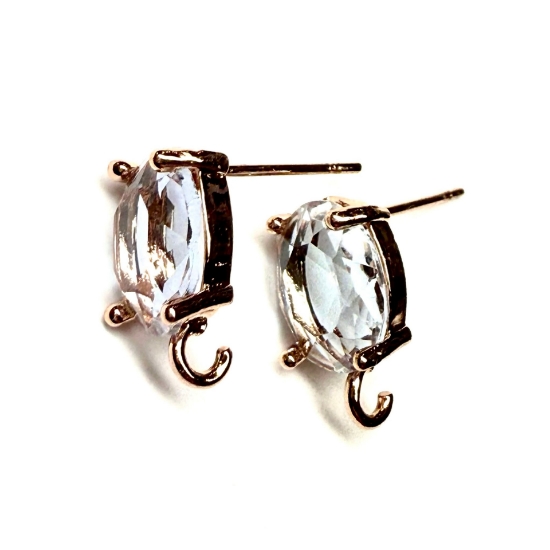 Picture of Ear Stud Oval 12x8mm with loop and Sapphire - Light Gold x2