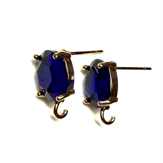 Picture of Ear Stud Oval 12x8mm with loop and Royal Blue - Light Gold x2