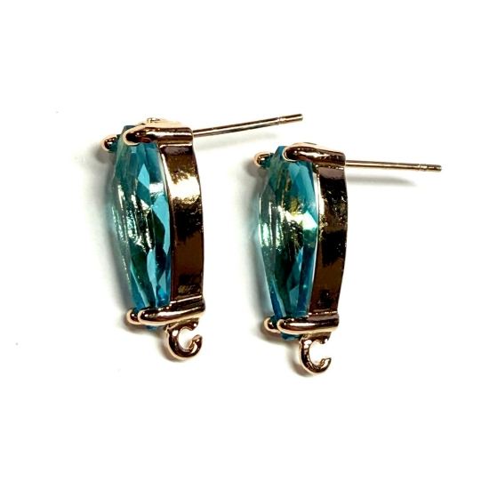 Picture of Ear Stud Drop 19x8mm with loop and Aqua - Light Gold x2