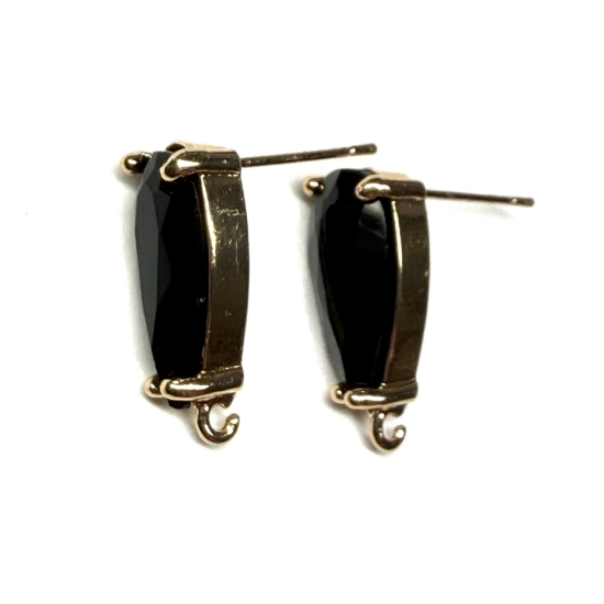 Picture of Ear Stud Oval 19x8mm drop with loop and Jet - Light Gold x2