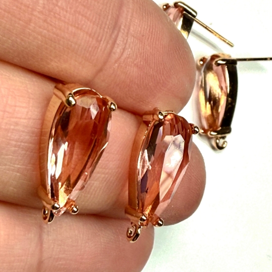 Picture of Ear Stud Drop 19x8mm with loop and Crystal Rose Peach x2