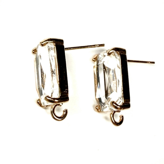 Picture of Ear Stud 14x10mm rectangle with loop and Crystal - Light Gold x2