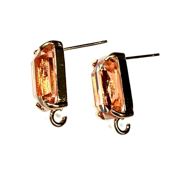 Picture of Ear Stud 14x10mm rectangle with loop and Rose Peach - Light Gold x2