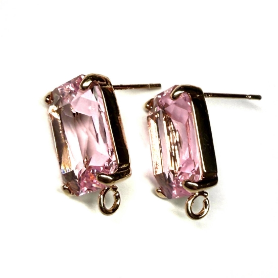 Picture of Ear Stud 14x10mm rectangle with loop and Pink - Light Gold x2