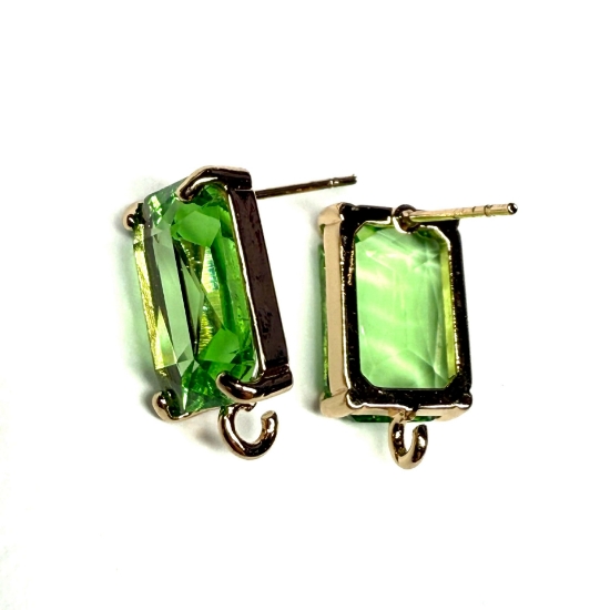 Picture of Ear Stud 14x10mm rectangle with loop and Peridot - Light Gold x2