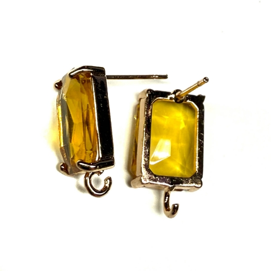 Picture of Ear Stud 14x10mm rectangle with loop and Topaz - Light Gold x2