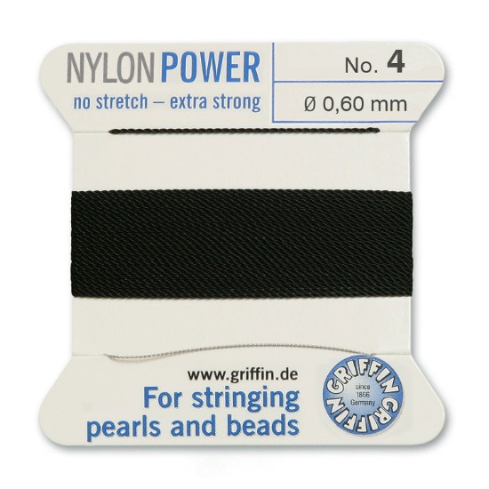 Image de Griffin Nylon Beading Cord & Needle size #4 - 0.60mm Black x2m