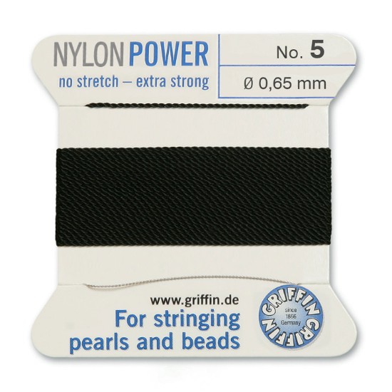 Picture of Griffin Nylon Beading Cord & Needle size #5 - 0.65mm Black x2m