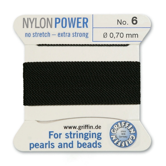 Picture of Griffin Nylon Beading Cord & Needle size #6 - 0.70mm Black x2m 