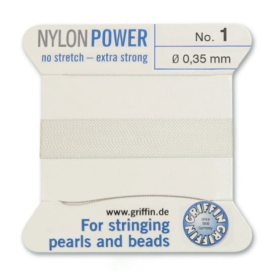 Image de Griffin Nylon Beading Cord & Needle size #1 - 0.35mm White x2m
