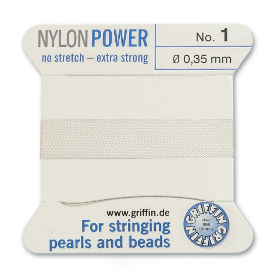 Picture of Griffin Nylon Beading Cord & Needle size #1 - 0.35mm White x2mm
