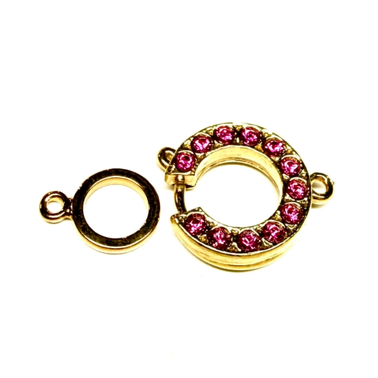 Picture of Neumann Crystallized Spring Clasp 15mm round Fuchsia 23kt Gold Plated x1