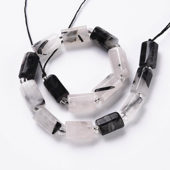 Picture of Rutilated Quartz bead 8x10mm faceted tube x18.5 cm