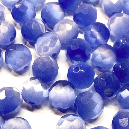 Изображение Cat's Eye Glass Bead 6mm round faceted Sapphire x50