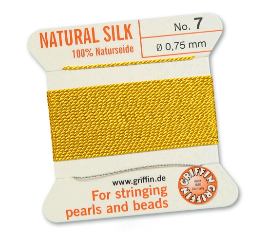 Picture of Griffin Silk Beading Cord & Needle size #7 - 0.75mm Yellow x2m