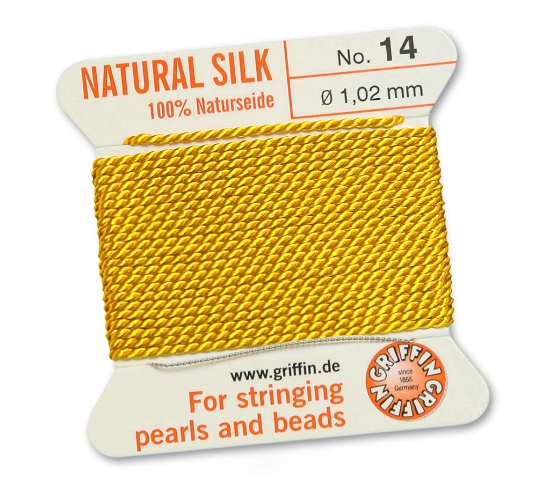 Picture of Griffin Silk Beading Cord & Needle size #14 - 1,02mm Yellow x2m
