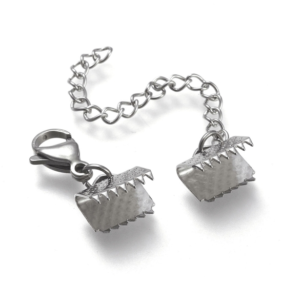 Picture of Stainless Steel Curb Chain Extender with Lobster Claw Clasps and 10mm Ribbon Crimp Ends Set x1