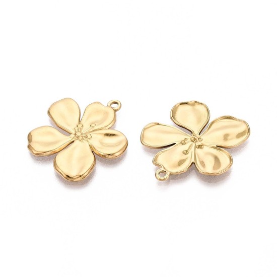 Bild von Stainless Steel Pendant Flower 30mm 18kt Gold Plated x2