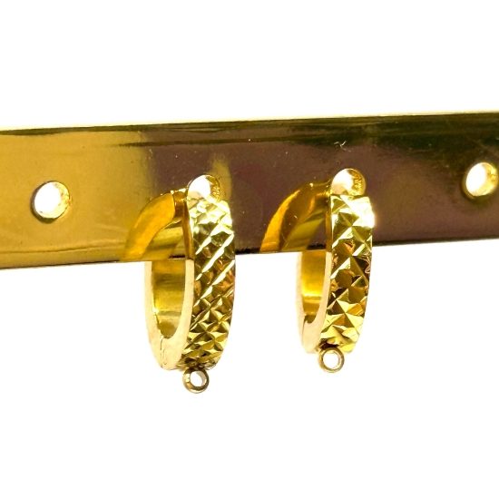 Picture of Stainless Steel Hoop Textured 14x3mm vertical loop 14Kt Gold Plated x2