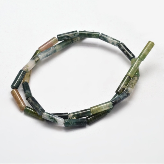 Picture of Moss Agate bead 12x4mm tube x38cm