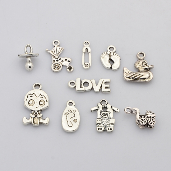Picture of Charm "Newborn Baby" Mix (10) Antique Silver x1 set 