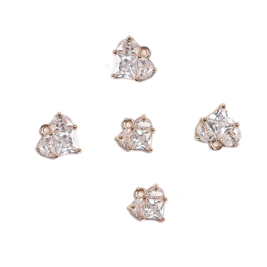 Picture of Brass Charm Cubic Zirconia Heart 10mm Gold x1