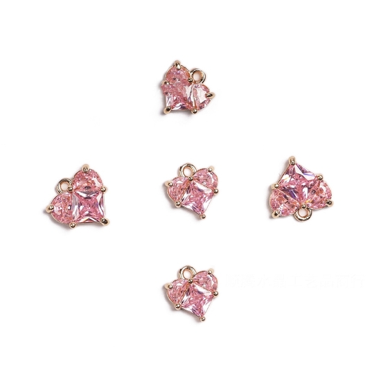 Picture of Brass Charm Cubic Zirconia Heart 10mm Rose - Gold x1