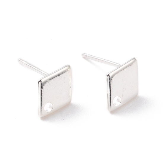 Picture of Stainless Steel Ear stud 9x7mm rhombus w/ hole Silver Plated x10