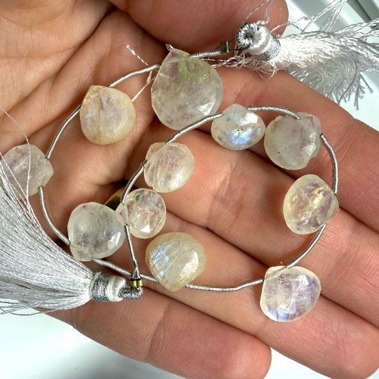 Picture of Rainbow Moonstone (natural) +/-10mm hand-cut top-drilled puffed teardrop x10