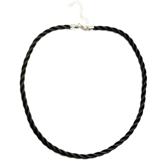 Picture of Choker 40 cm Rubber Twisted  and Sterling Silver end cap and lobster clasp Black x1