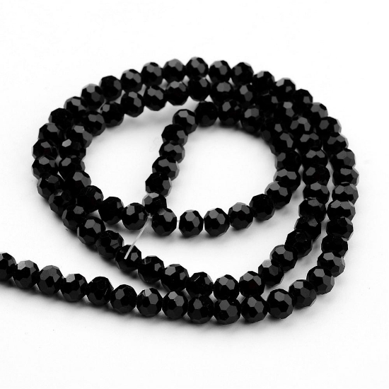 Picture of Faceted Glass bead 4mm round Jet x32cm