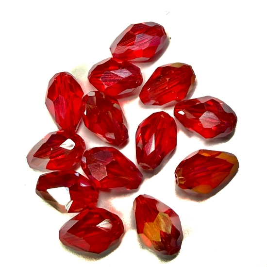 Picture of Faceted Glass Drops 12x8mm Red Luster AB x5