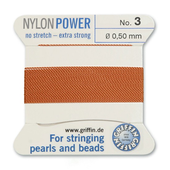 Afbeeldingen van Griffin Nylon Beading Cord & Needle size #3 - 0.50mm Cornelian x2m