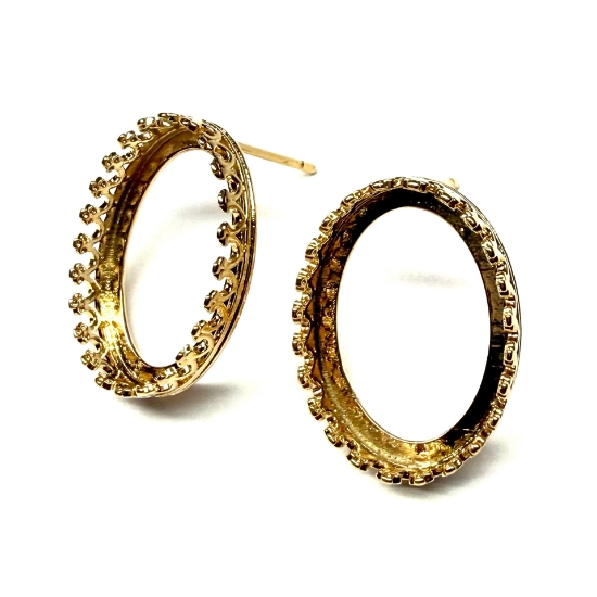 Picture of Premium Ear Stud Crown Setting 4120 – 18x13 mm Oval – 24 kt Gold Plated (set van 2)