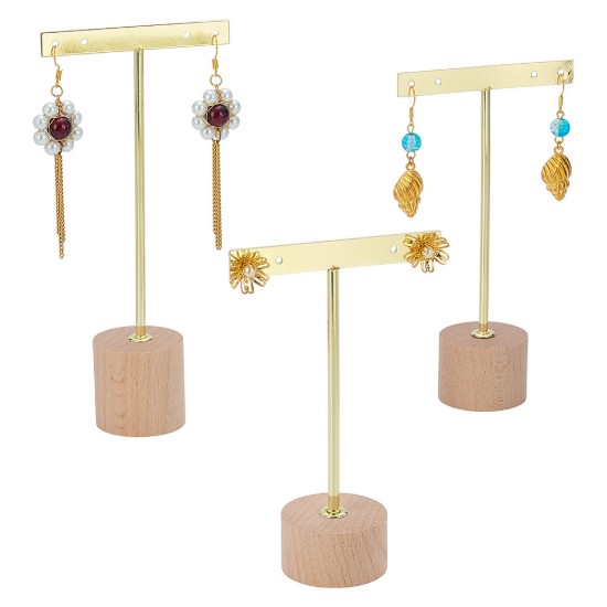 Bild von Display Earrings with wooden base and Gold Finish - Set of 3